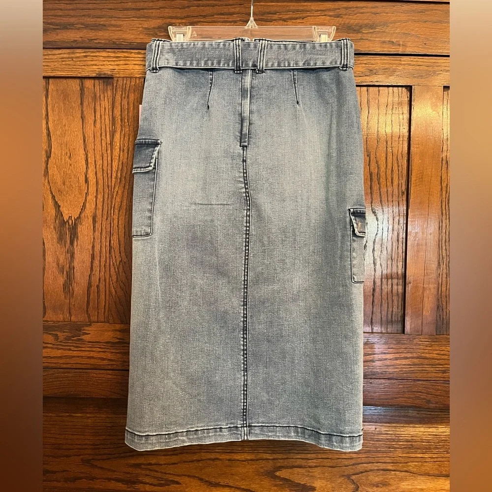 NWT Juicy Couture Belted Denim Front Slit Cargo Midi Skirt, 10/30